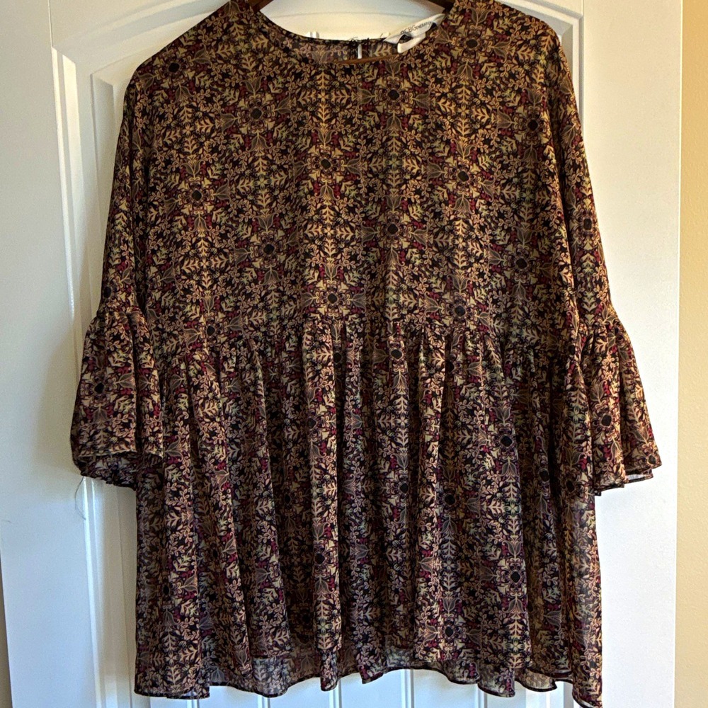 BCBGeneration Multicolor Boho Sheer Floral Paisley Print Bell 3/4 Sleeve Sz S